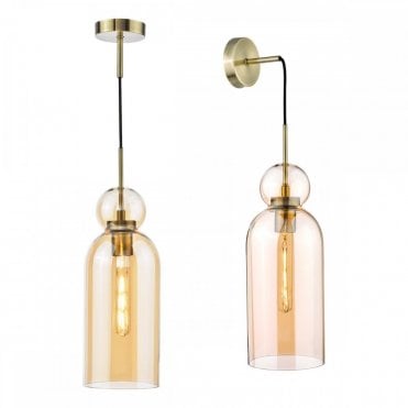 Tao pendant light in brushed bronze with amber glass shade by The Lighting Book – contemporary ceiling or wall fitting with warm glow