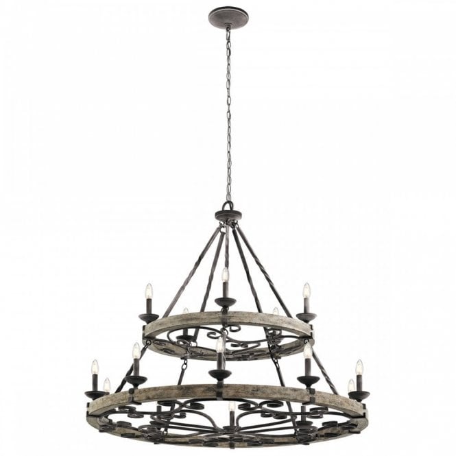 TAULBEE Extra Large 15 Light 2 Tier Chandelier Weathered Zinc