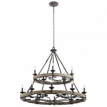TAULBEE Extra Large 15 Light 2 Tier Chandelier Weathered Zinc