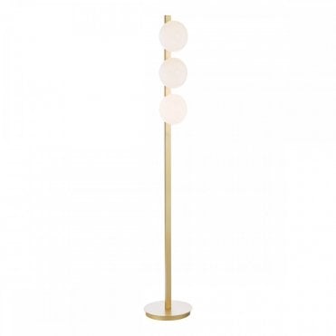Tauri 3 light floor lamp in matte gold with opal glass shades by The Lighting Book – contemporary standing lamp for living rooms and reading areas