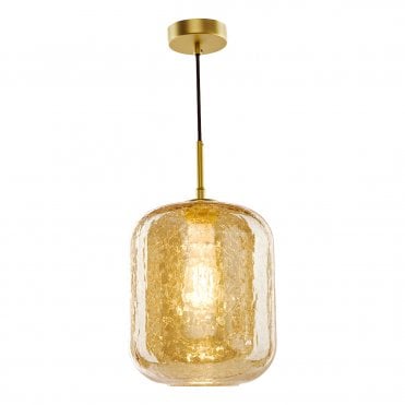 modern gold ceiling pendant with amber crackle glass shade 