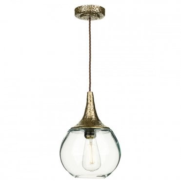 TEARDROP Ceiling Pendant Hammered Bronze with Clear Glass Shade