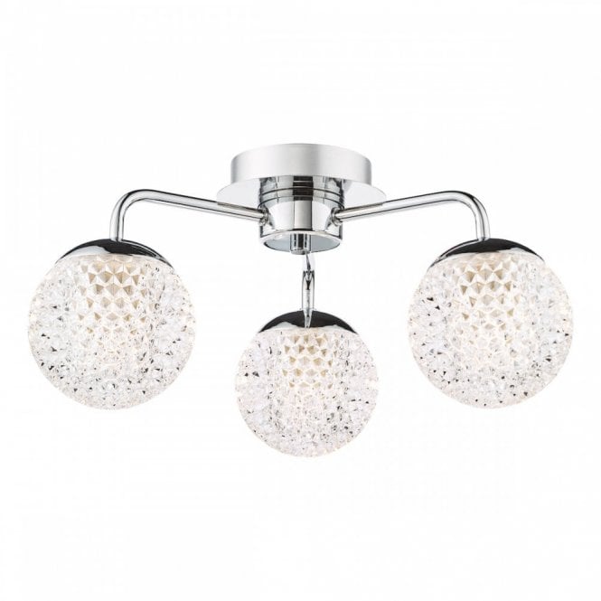 Teva 3 Light Semi-Flush Bathroom Ceiling Light - Polished Chrome & Faceted Acrylic IP44