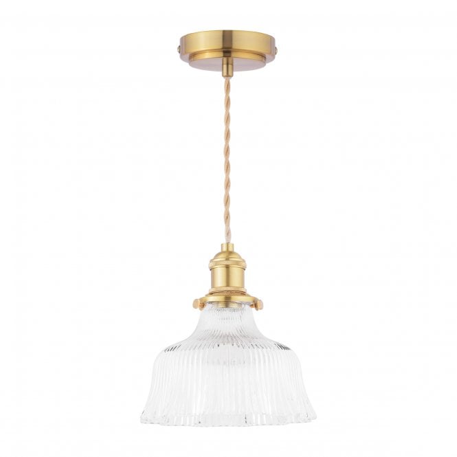 Theodore Antique Brass Pendant with Ribbed Glass Shade