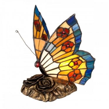 Animal Lamps Butterfly Tiffany Lamp in Multi Colour and Bronze