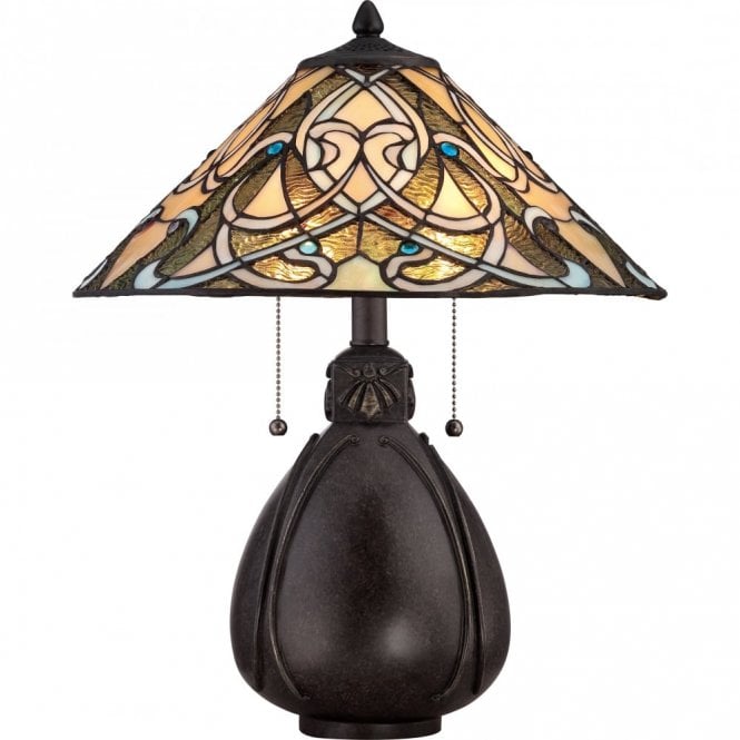 TIFFANY - Collectibles Table Lamp in Multi Colour Stained Glass on Bronze