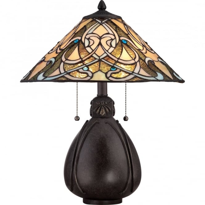 TIFFANY - Collectibles Table Lamp in Multi Colour Stained Glass on Bronze