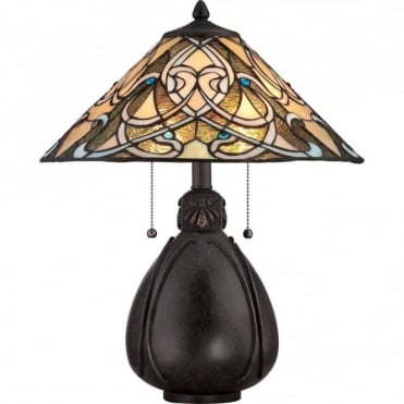 TIFFANY - Collectibles Table Lamp in Multi Colour Stained Glass on Bronze