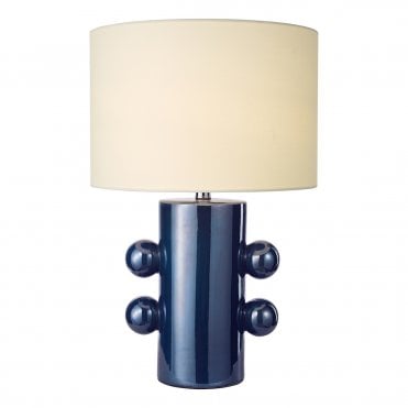 modern blue ceramic lamp with ivory shade