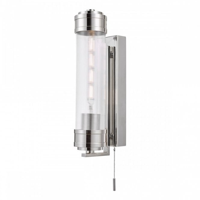 Tommaso Bathroom Wall Light - Polished Nickel and Ribbed Glass IP44