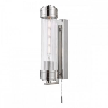 Tommaso bathroom wall light in polished nickel with ribbed glass shade by The Lighting Book – IP44 Art Deco bathroom sconce