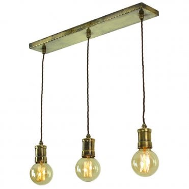 TOMMY - 3 Light Ceiling Pendant Antique Brass C/W Lb3 Bulbs
