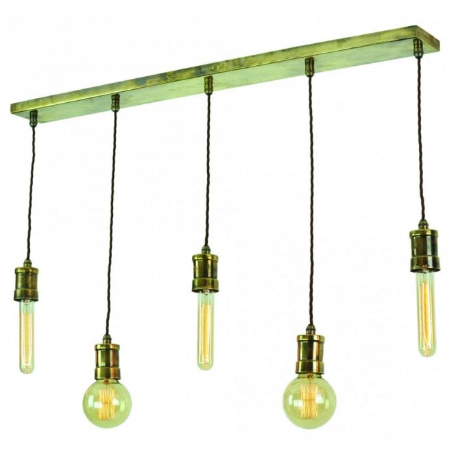 TOMMY - 5 Light Ceiling Pendant Antique Brass C/W Lb3 Bulbs