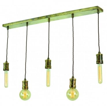 TOMMY - 5 Light Ceiling Pendant Antique Brass C/W Lb3 Bulbs