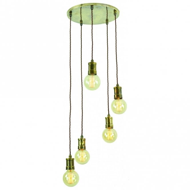 TOMMY - 5 Light Cluster Antique Brass C/W Lb3 Bulbs