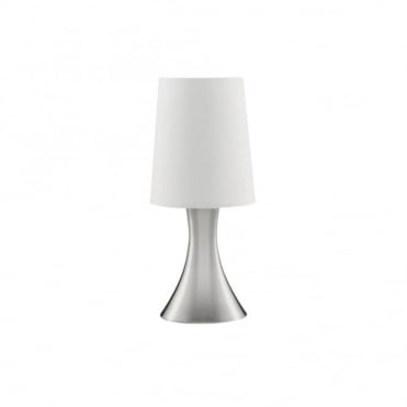  Table Lamp Satin Silver Base White Tapered Shade
