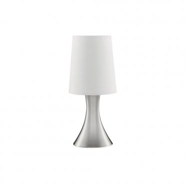 TOUCH - Table Lamp Satin Silver Base White Tapered Shade