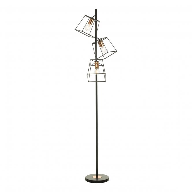 TOWER 3 Light Floor Lamp Matt Black Copper