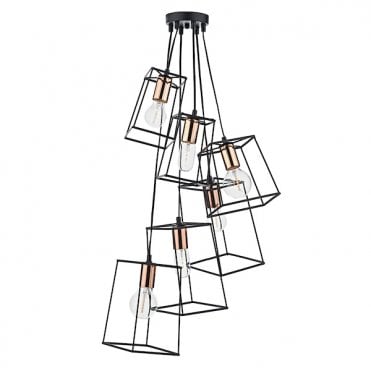  6 Light Cluster Ceiling Pendant Black