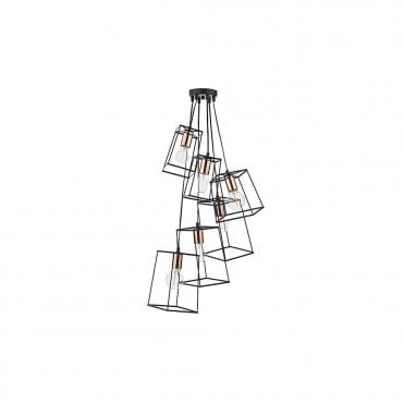 TOWER - 6 Light Cluster Ceiling Pendant Black & Copper