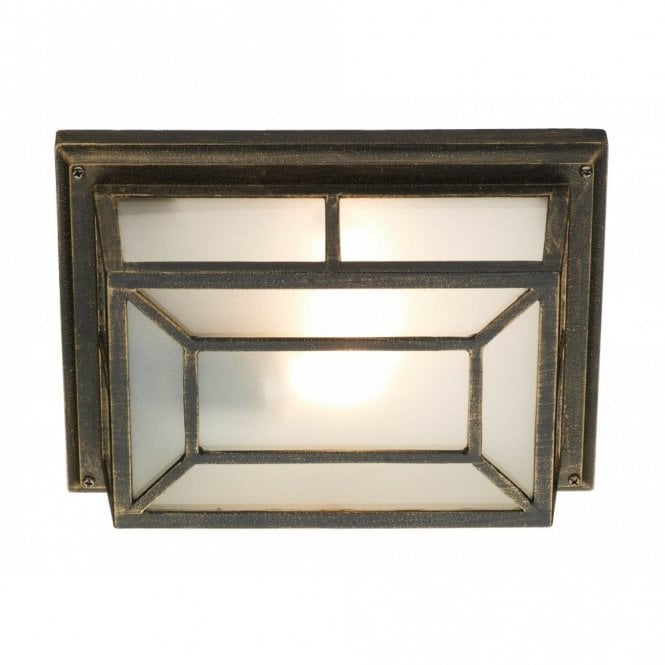 TRENT - Exterior Rustic Black Gold Square Garden Wall/Porch Light