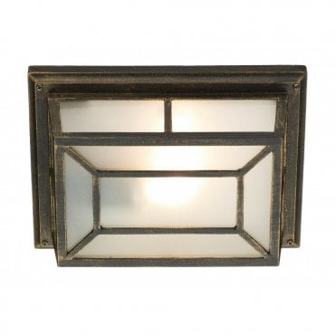 TRENT - Exterior Rustic Black Gold Square Garden Wall/Porch Light