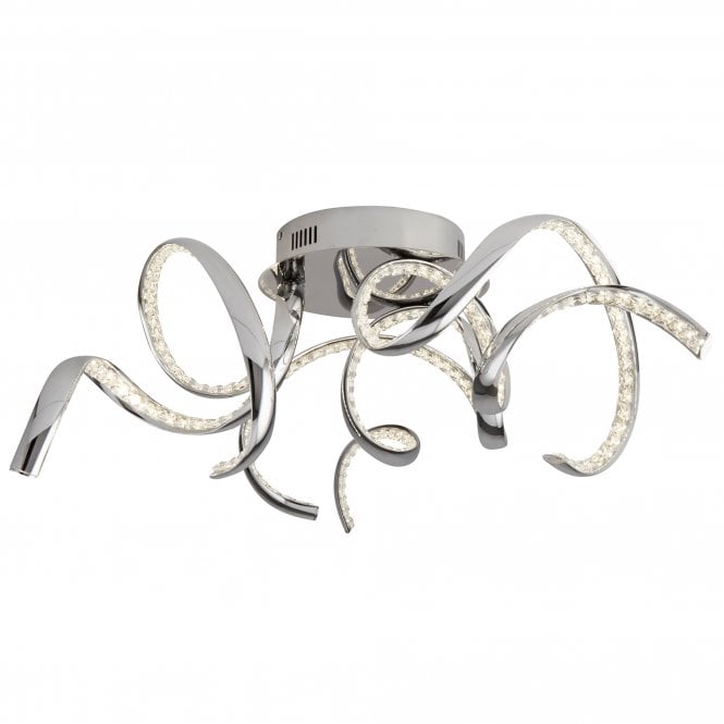 TWIRLS LED Ceiling Flush Light Chrome Clear Crystal