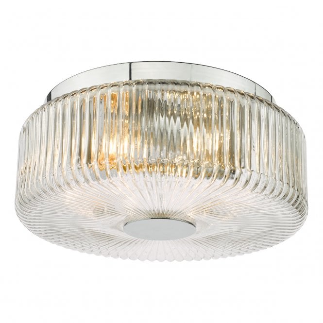 Twyman 3 Light IP44 Flush Bathroom Ceiling Lighting - Polished Chrome & Ribbed Glass