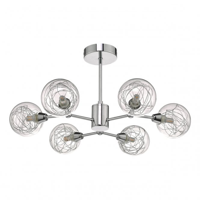 TYKA 6 Light Semi Flush Ceiling Light Polished Chrome & Glass