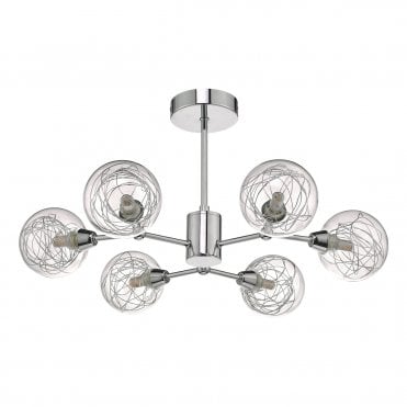 6 Light Semi Flush Ceiling Light Polished Chrome & Glass