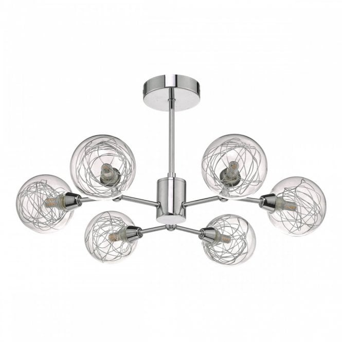 TYKA 6 Light Semi Flush Ceiling Light Polished Chrome & Glass