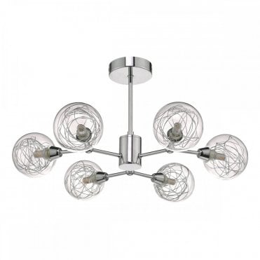 TYKA 6 Light Semi Flush Ceiling Light Polished Chrome & Glass