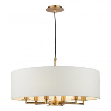 antique bronze 6 arm ceiling pendant with ivory shade
