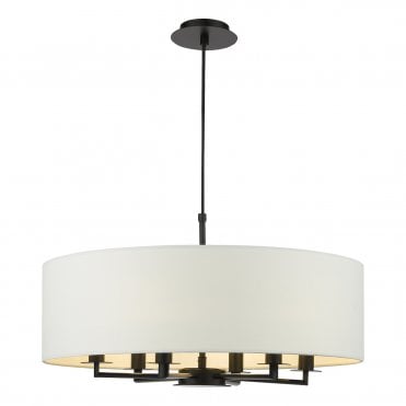 matt black 6 arm ceiling pendant with ivory shade