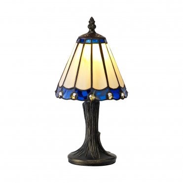 UNA Handcrafted Tiffany table lamp in beige and blue with clear gems