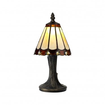 UNA Handcrafted Tiffany table lamp in beige and brown with clear gems