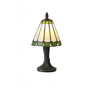 UNA Handcrafted Tiffany table lamp in beige and green with clear gems