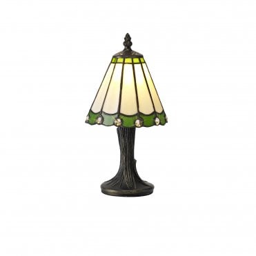 UNA Handcrafted Tiffany table lamp in beige and green with clear gems