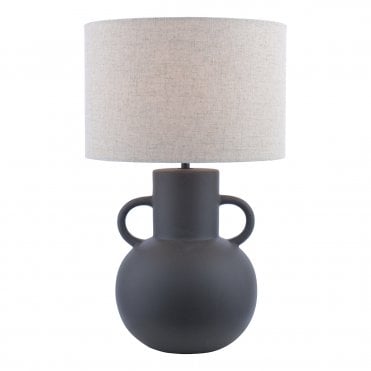 Black terracotta table lamp with white linen shade