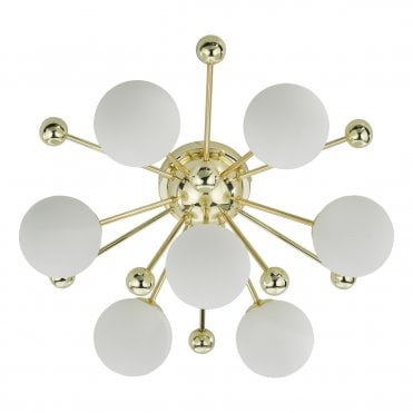 Flush gold ceiling light with opal glass 