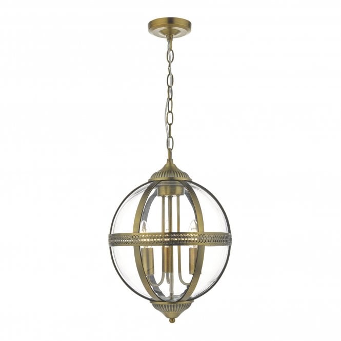 VANESSA 3 Light Ceiling Pendant Antique Brass And Clear
