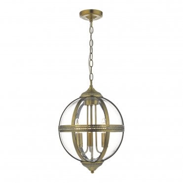 VANESSA 3 Light Ceiling Pendant Antique Brass And Clear