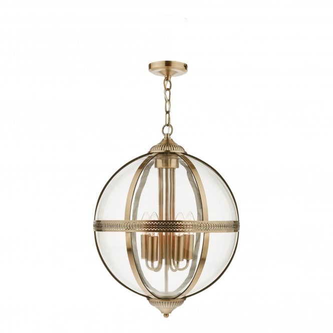 VANESSA 5 Light Lantern Antique Brass Glass