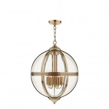 Antique brass 5 light glass globe ceiling light