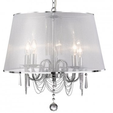 VENETIAN - 5 Light Ceiling Pendant With White Voile Shade