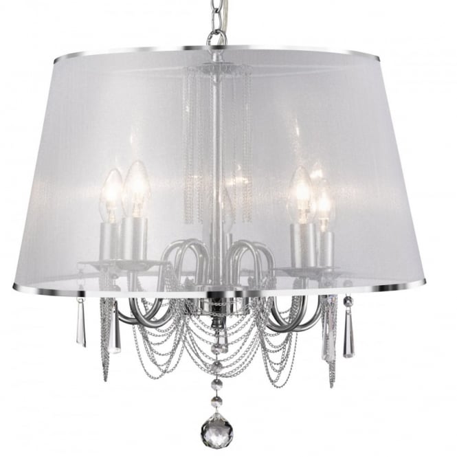 VENETIAN - 5 Light Ceiling Pendant With White Voile Shade