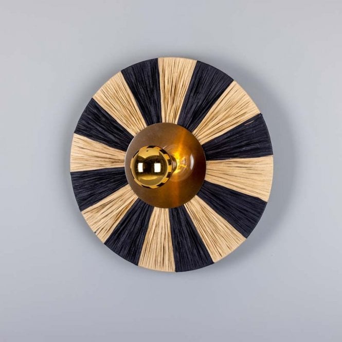 VERNON Raffia Striped Wall Light with Antique Brass Disc