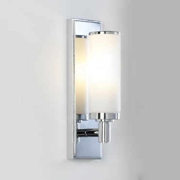 Polished Chrome Bathroom Wall Light With Opal Glass Shade