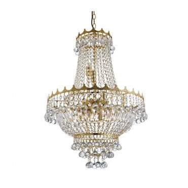 9 LIGHT GOLD CRYSTAL CHANDELIER