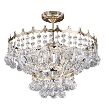 GOLD SEMI FLUSH CRYSTAL CHANDELIER